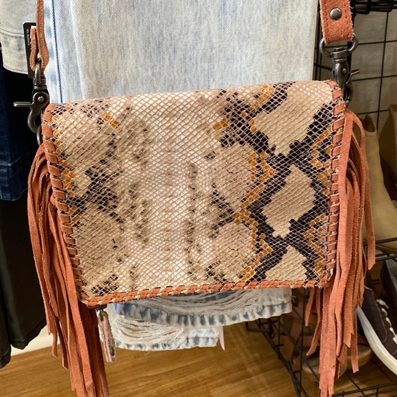 Naughty Monkey Snakeskin & Suede Fringe Crossbody - Picture 3 of 6